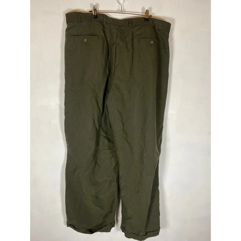 J Ferrar 42x32 Double Pleated Wide Leg Dress Pants Olive Green Career Slacks